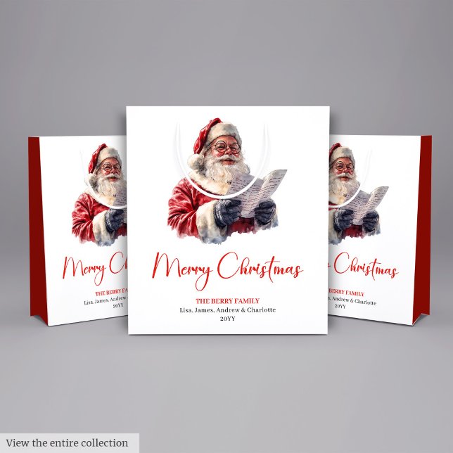 Traditional Santa Claus Cozy Red Green Gift Bag Mittlere Geschenktüte (Traditional Santa Claus Cozy Red Green Gift Bag)