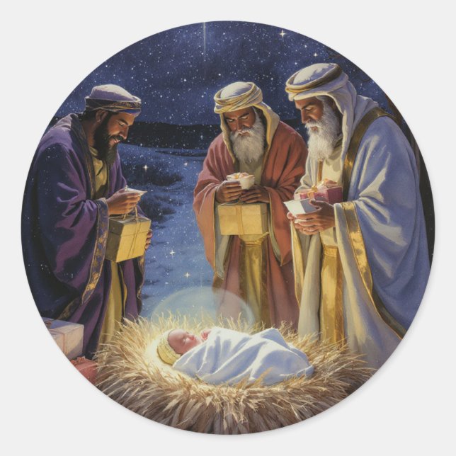 Traditional Three Wise Men Nativity Runder Aufkleber (Vorderseite)