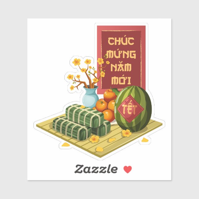 Traditional Vietnamese Tet Fruits & Flowers Aufkleber (Blatt)