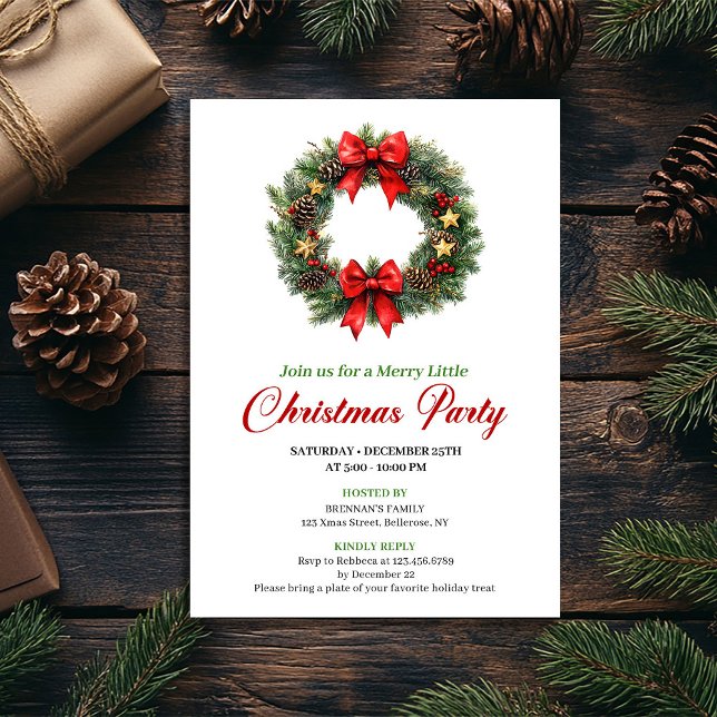 Traditional Watercolor Christmas Wreath Invite Einladung (Traditional Watercolor Christmas Wreath Invite)