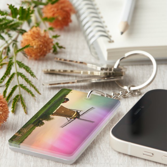 Traditional windmill under the Northern Lights Schlüsselanhänger (Vorderseite rechts)