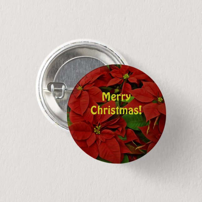 Traditionell bemalt rotes Poinsettia Weihnachten Button (Vorne & Hinten)
