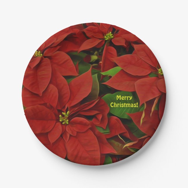 Traditionell bemalt rotes Poinsettia Weihnachten Pappteller (Vorderseite)