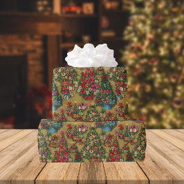 Traditionell dekorierte Weihnachtsbaummuster Geschenkpapier