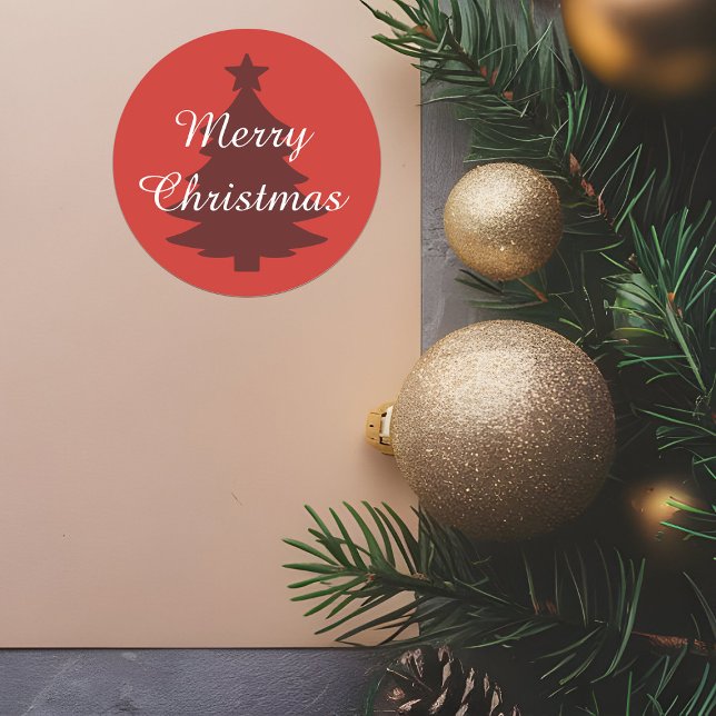 Traditionell - Hellrot - Frohe Weihnachtsaufkleber Runder Aufkleber (Von Creator hochgeladen)