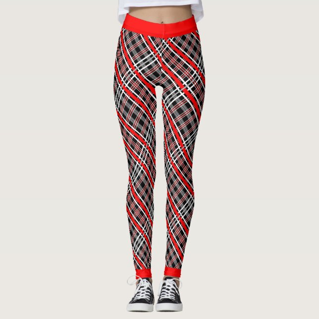 Traditionell Kariert - Rot-Weiß-Schwarz Leggings (Vorderseite)
