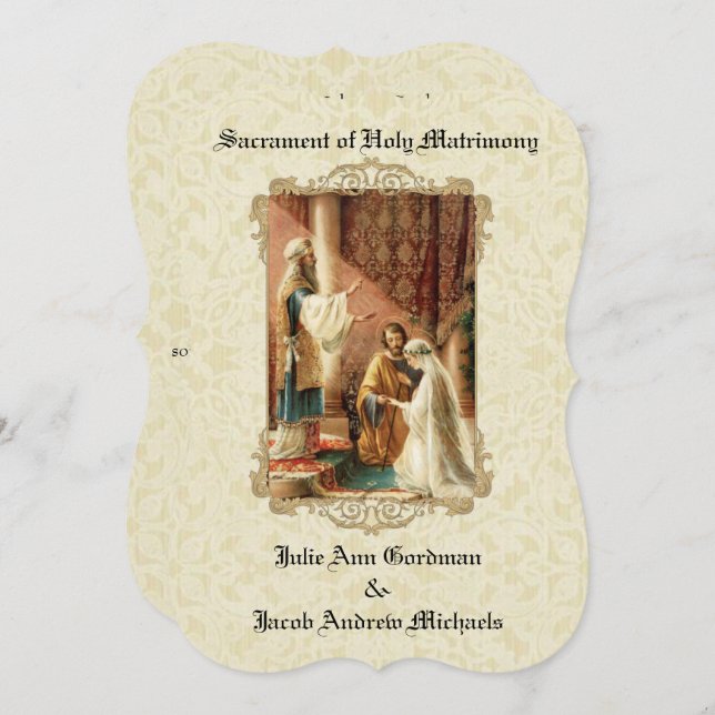 Traditionell katholische Hochzeitsszenario Ecru La Einladung (Vorne/Hinten)