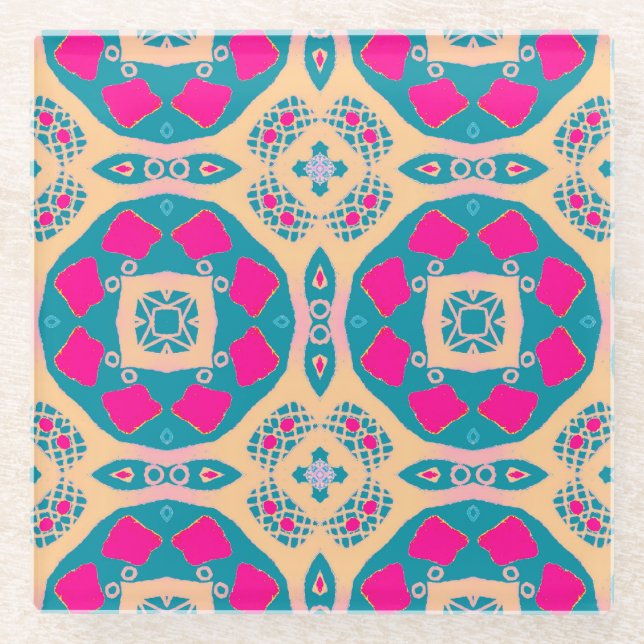 Traditionell, peruanisches Patchwork, Fliesenmuste Glasuntersetzer (Vorderseite)
