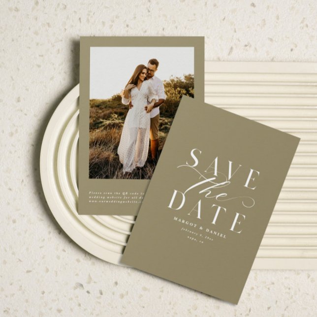 Traditionell Save the Date Taupe Sand One Foto QR (Von Creator hochgeladen)