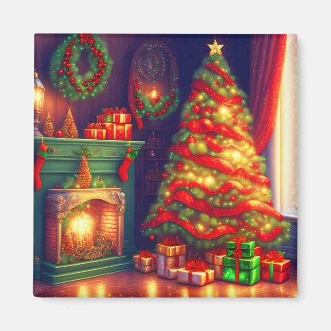 Traditionell Vintager Weihnachtsbaum Magnet (Vorne)