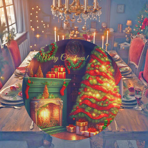 Traditionell Vintager Weihnachtsbaum Pappteller