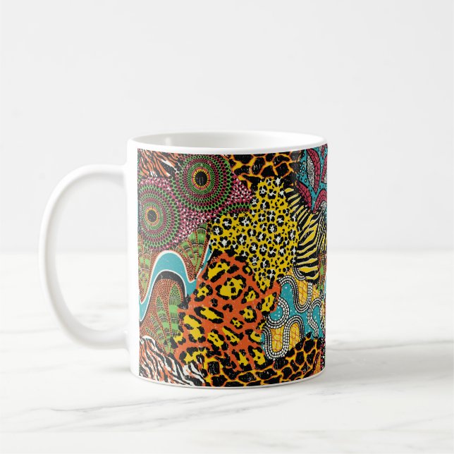 Traditionelle afrikanische Gewebe und wilde Tierfe Kaffeetasse (Links)
