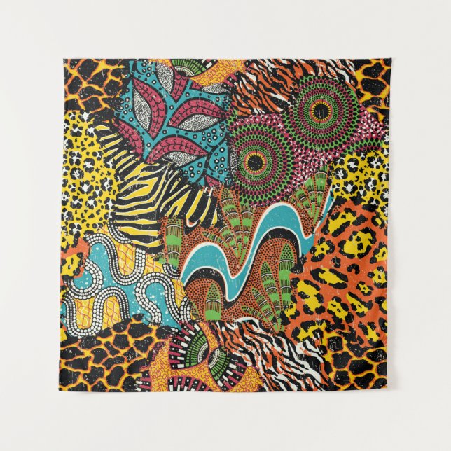 Traditionelle afrikanische Gewebe und wilde Tierfe Wandteppich (Vorderseite)