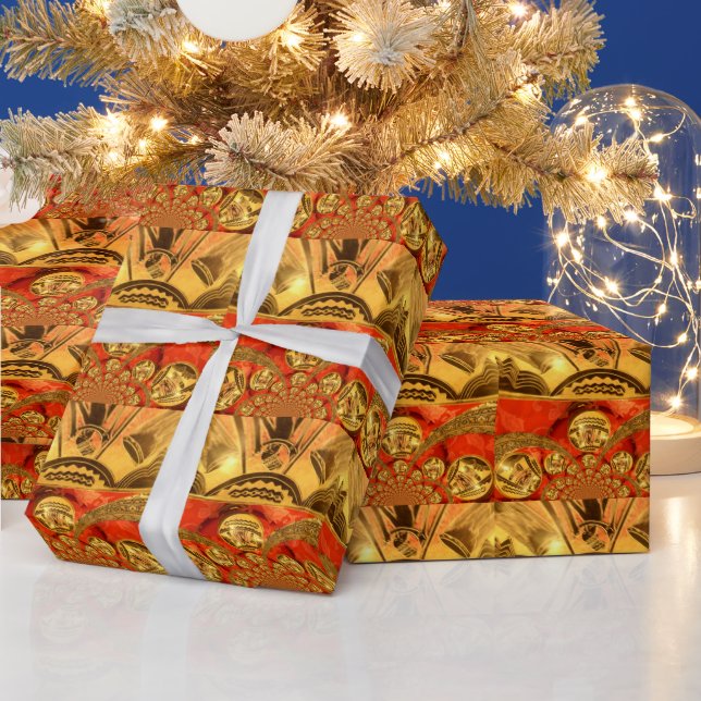 Traditionelle afrikanische Kunst des Goldenen Rote Geschenkpapier (Feiertage)