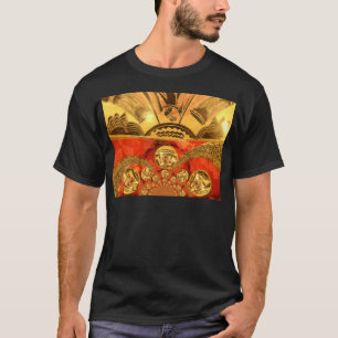Traditionelle afrikanische Kunst des Goldenen Rote T-Shirt