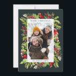 Traditionelle Aquarellblumen   Blattwerk Weihnacht Feiertagskarte<br><div class="desc">Traditionelle Aquarellblumen und Blattwerk Weihnachtskarte. Schönes Aquarell mit bemaltem Blattwerk und modernem Skripttext. Teil einer Sammlung.</div>