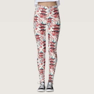 Traditionelle asiatische Architektur mit Botanik Leggings