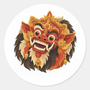 Traditionelle Balinesische Barong-Maske, die Bali Runder Aufkleber