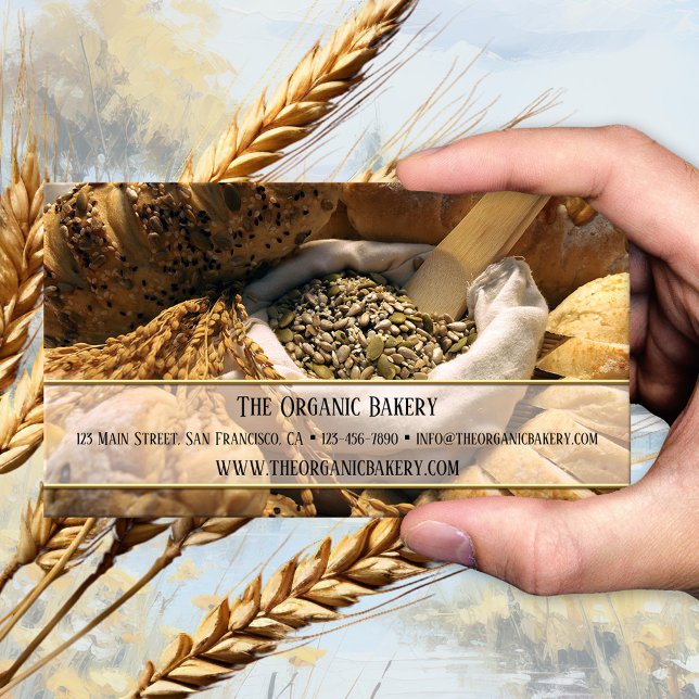 Traditionelle Bio Bäckerei Visitenkarte (Business card featuring an image of breads and grains. Beautiful for a bread or organic bakery)