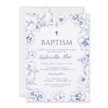 Traditionelle blaue Blumen-Tauf-Einladung