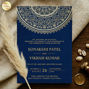 Traditionelle Blaue Goldene Mandala Indische Hochz Folieneinladung