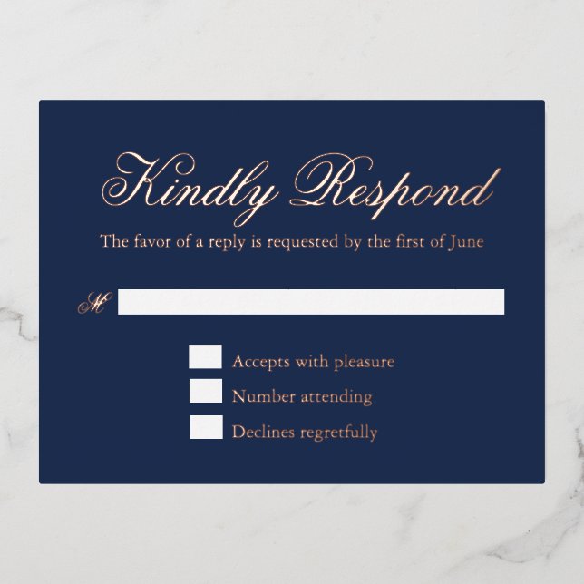 Traditionelle Blue Wedding Foil RSVP Karte (Vorderseite)