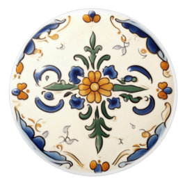 Traditionelle Blume Mittelmeer Blauer Creme Keramikknauf