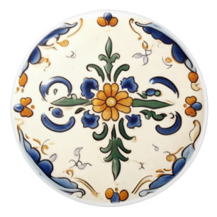 Traditionelle Blume Mittelmeer Blauer Creme Keramikknauf