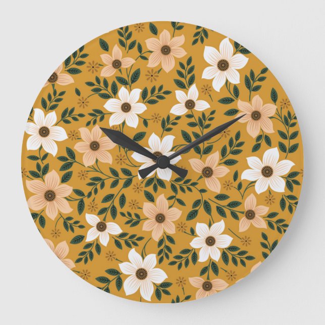 Traditionelle Blume: Muster ohne Muster Große Wanduhr (Vorderseite)