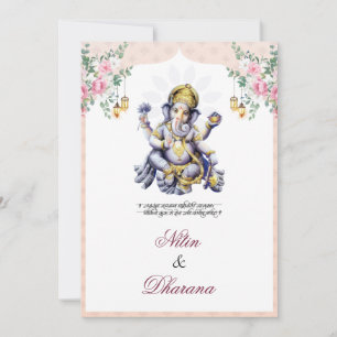 Traditionelle Blumen-Ganesha-Hochzeitskarte Indien Einladung