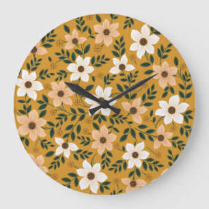 Traditionelle Blumen: Nahtloses Muster Große Wanduhr