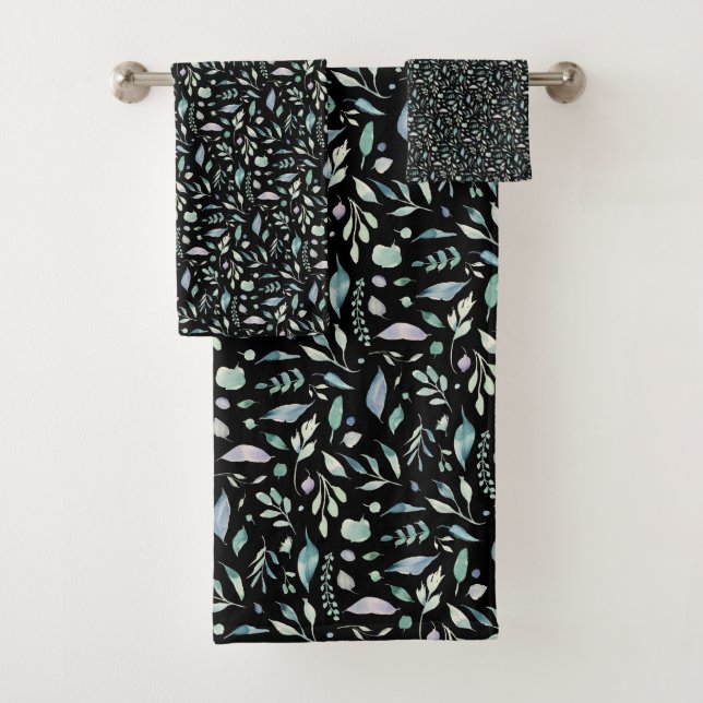 Traditionelle botanische Leaf-Muster Blues auf Wei Badhandtuch Set (Insitu)