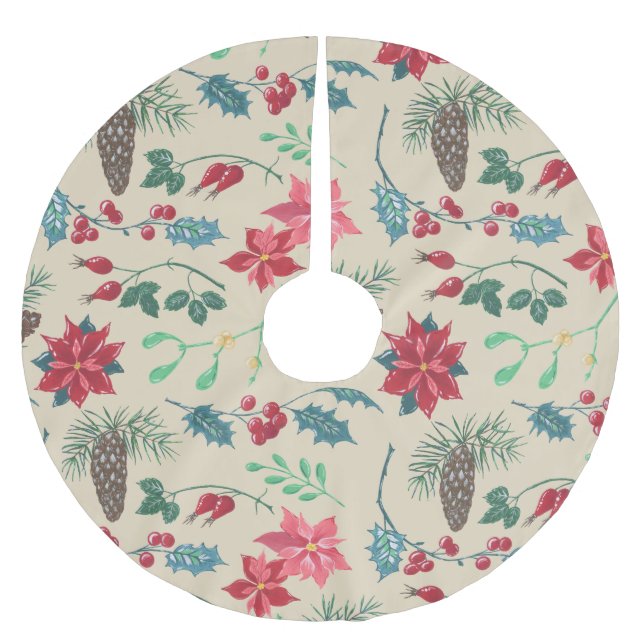 Traditionelle botanische Weihnachten Polyester Weihnachtsbaumdecke (Vorderseite)