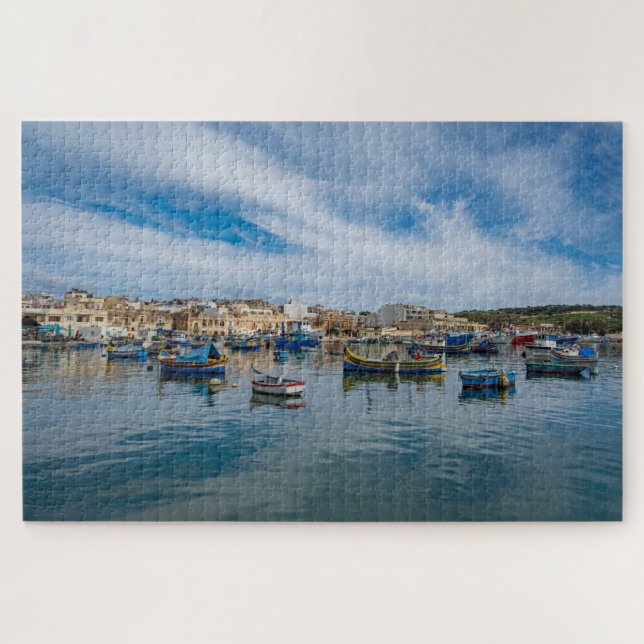 Traditionelle bunte Fischerboote im Hafen Puzzle (Horizontal)