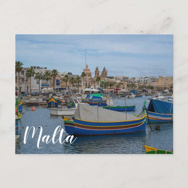 Traditionelle bunte Fischerboote in Malta Postkarte (Vorderseite)
