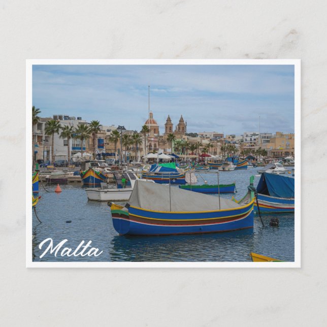Traditionelle bunte Fischerboote in Malta Postkarte (Vorderseite)