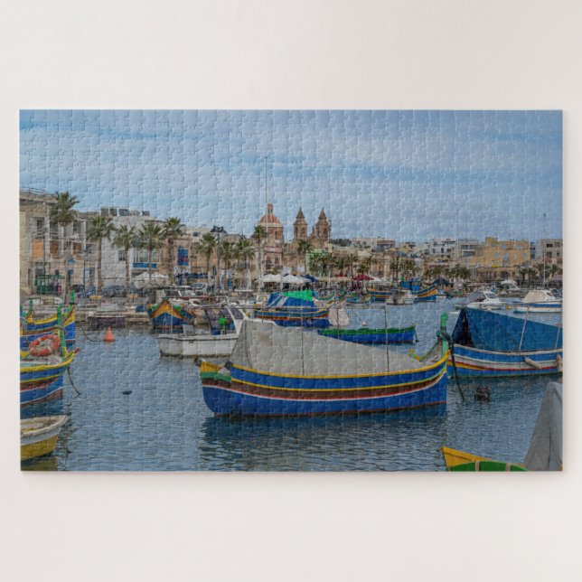 Traditionelle bunte Fischerboote in Malta Puzzle (Horizontal)