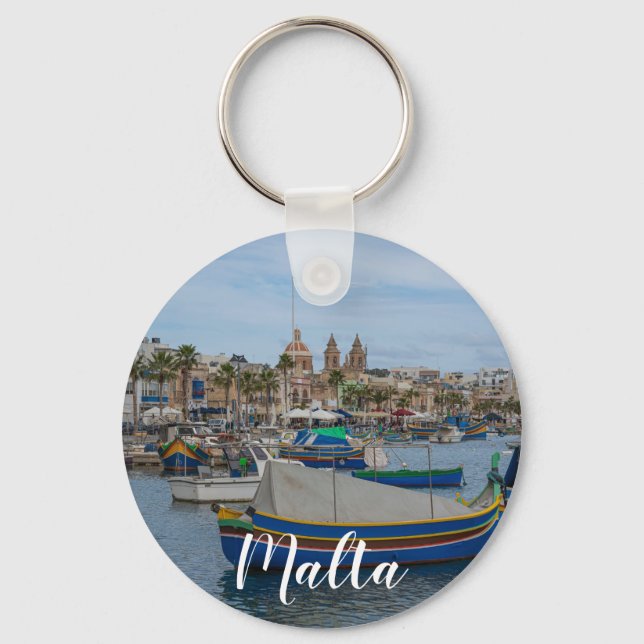 Traditionelle bunte Fischerboote in Malta Schlüsselanhänger (Vorderseite)