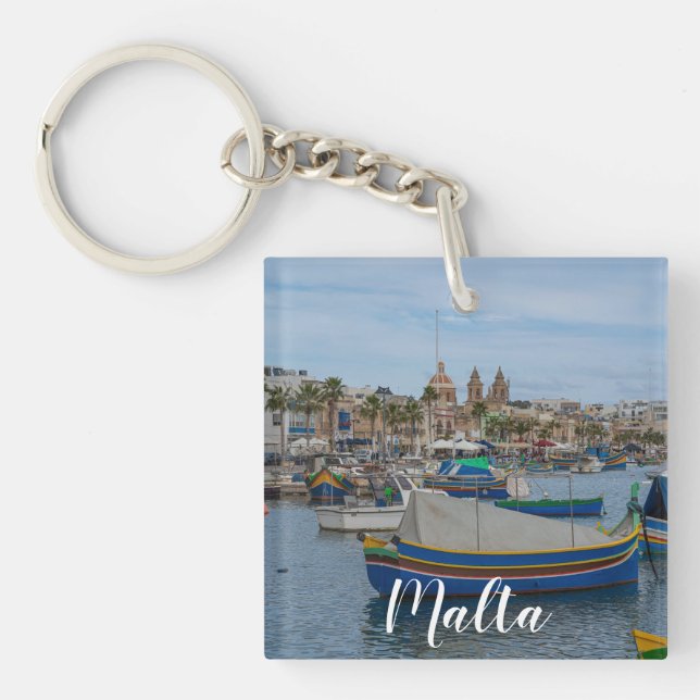 Traditionelle bunte Fischerboote in Malta Schlüsselanhänger (Vorderseite)