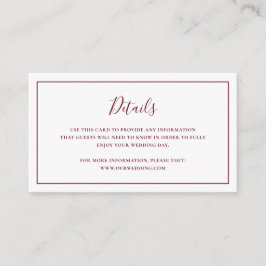 Traditionelle Burgund Elegante Hochzeit Begleitkarte