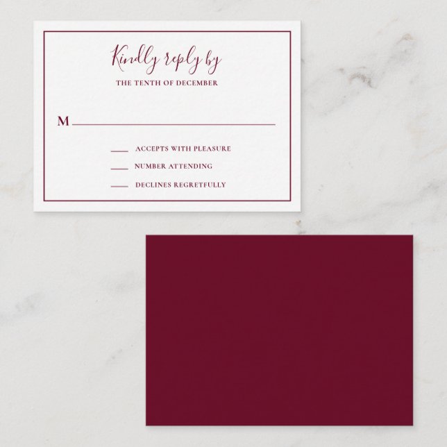 Traditionelle Burgundy Mini Wedding RSVP Karte (Vorne/Hinten)