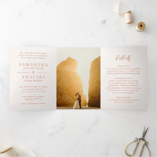 Traditionelle Burnt Orange Elegante Hochzeit Dreifach Gefaltete Einladung