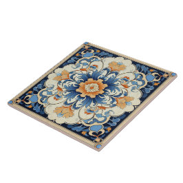 Traditionelle China Orange Tinte Blume Art 2 Fliese