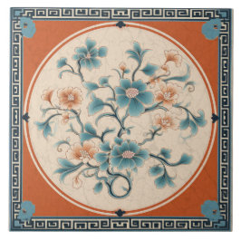 Traditionelle China Orange Tinte Blume Art 5 Fliese