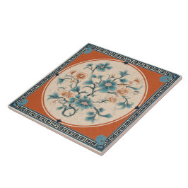 Traditionelle China Orange Tinte Blume Art 5 Fliese