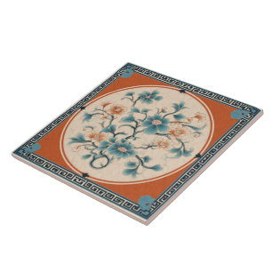 Traditionelle China Orange Tinte Blume Art 5 Fliese