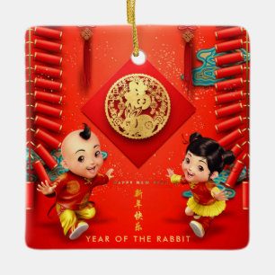 Traditionelle chinesische Feuerwehrmänner Rabbit Y Keramikornament