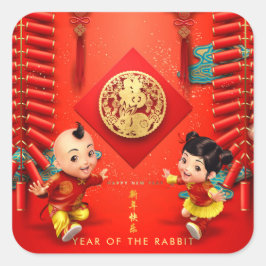 Traditionelle chinesische Feuerwehrmänner Rabbit Y Quadratischer Aufkleber