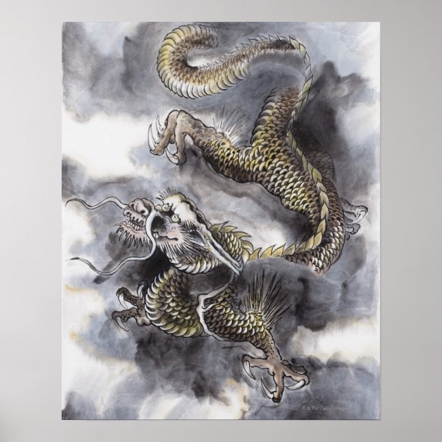 Traditionelle chinesische Malerei, Jahr des Drache Poster (Vorne)