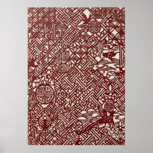 Traditionelle chinesische rote Papierschnittkunst Poster